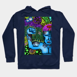 PSYCHEDELIC TRIPPY HORROR VACUI MAN MUSCULAR FLEXING STRENGTH VIGOR FORCE - full colour Hoodie